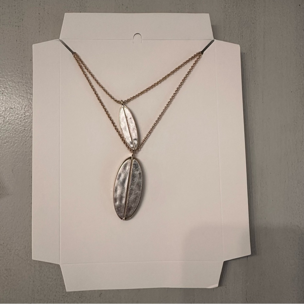 Romolo Silver & Gold Double Chain Leaf Pendant Necklace NWT